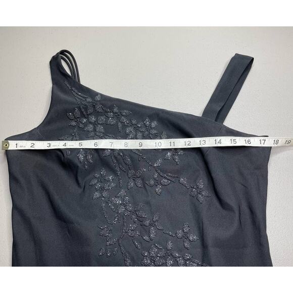 Y2K CDC Asymmetrical Cocktail Dress Sleeveless Embellished Bead Black 12‎ Petite - Picture 9 of 11